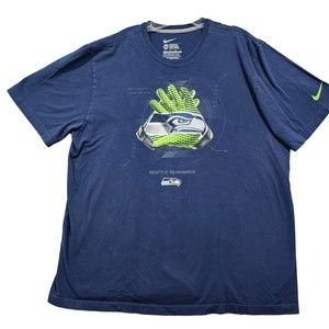 Nike TShirt Mens 2XL Blue Solid Seattle Seahawks 100% Cotton Short Sleeve Coupe